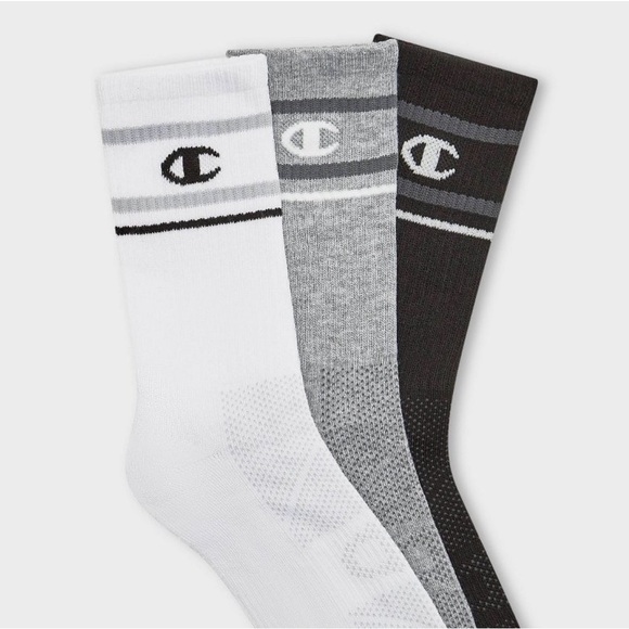 Champion Accessories - Champion Performance Athletic Crew Socks - White, Gray, and Black Size Large (3)